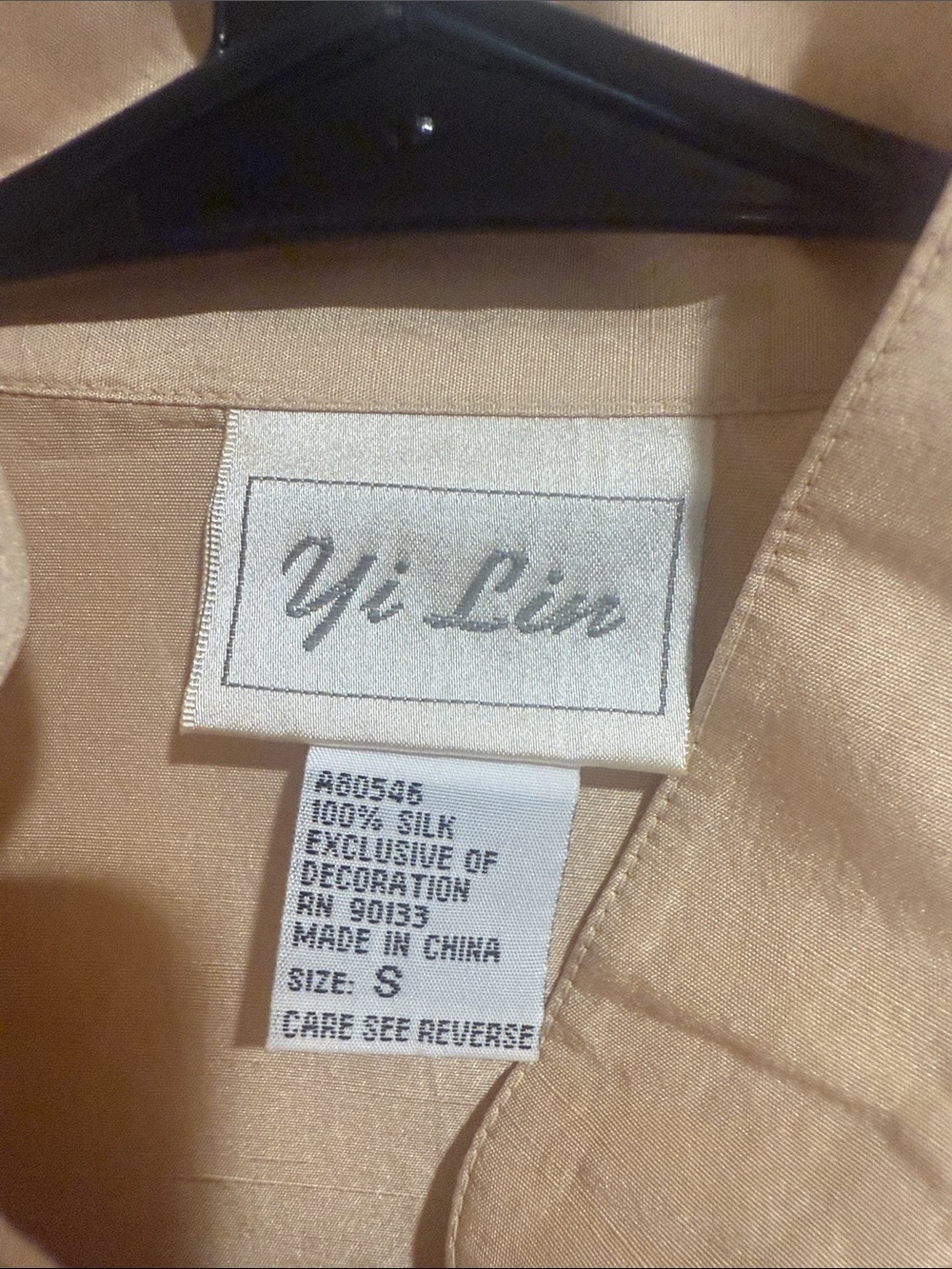 Beige Embroidered Mandarin Button-Down Top silk - Picture 6 of 6